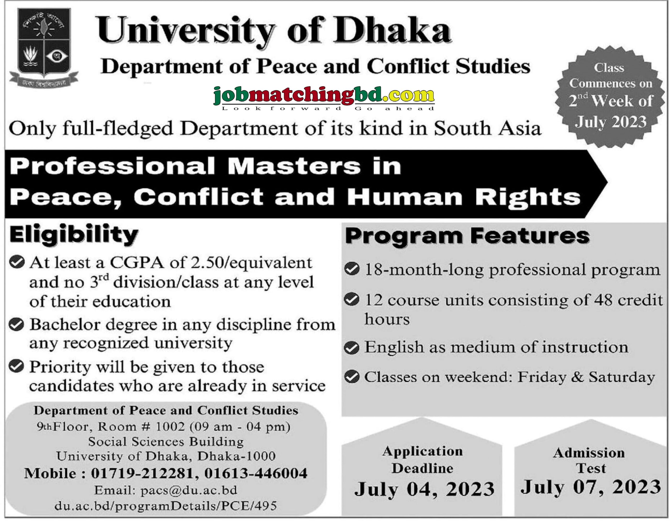 University of Dhaka - Admission Notice
