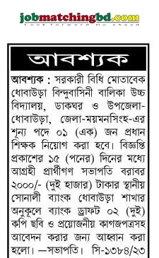 Dhobaura Bindubasini Girls High School Teaching jobs in bd