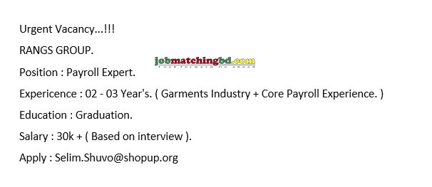 Payroll Expert Job Circular 2024