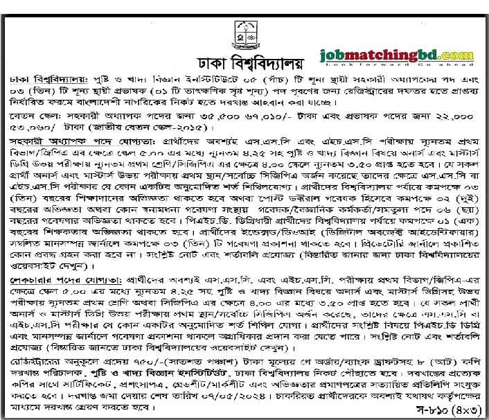 Dhaka University Job Circular 2024 