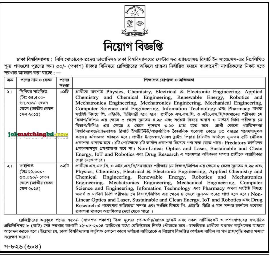 Dhaka University Job Circular 2024 