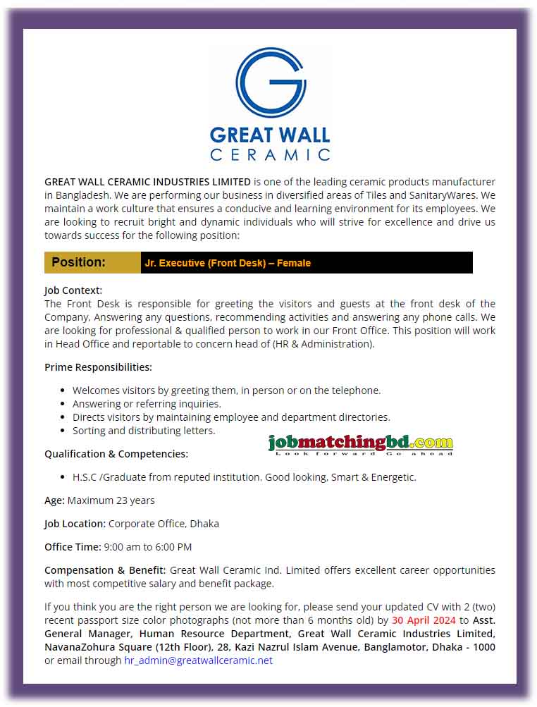 Great Wall Ceramic Job 2024 