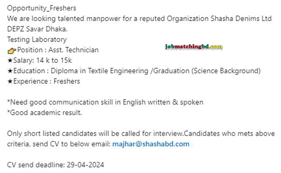 Shasha Denims Limited Job 2024