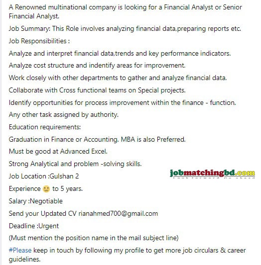 Financial Analyst Job Circular in Dhaka 2024