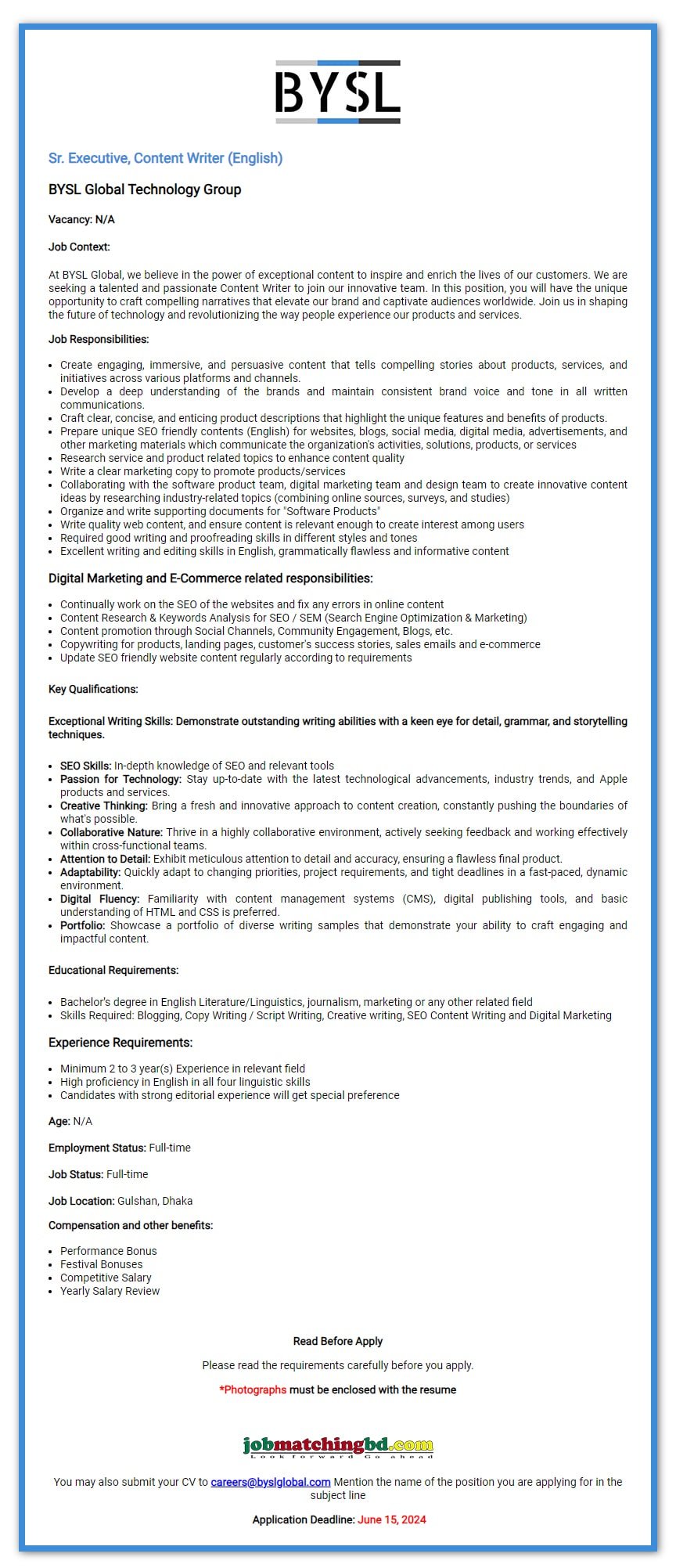Content Writer Job 2024