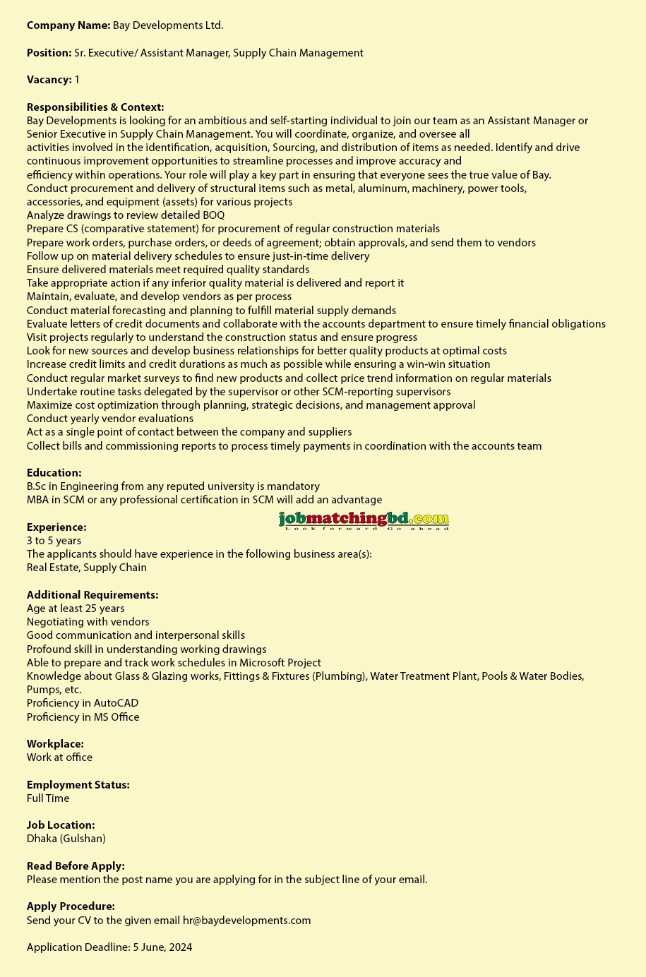 Bay Developments Job 2024 