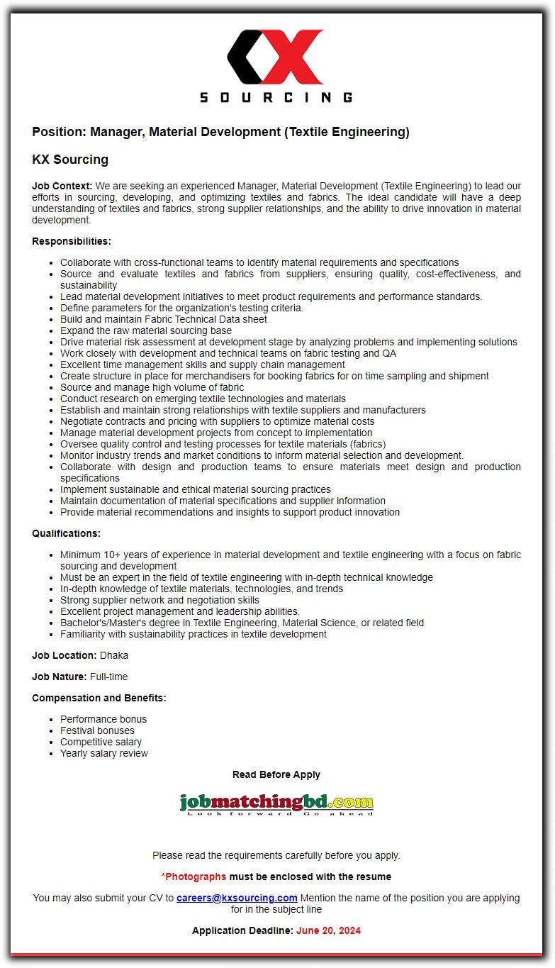 Textile Engineer Job 2024 