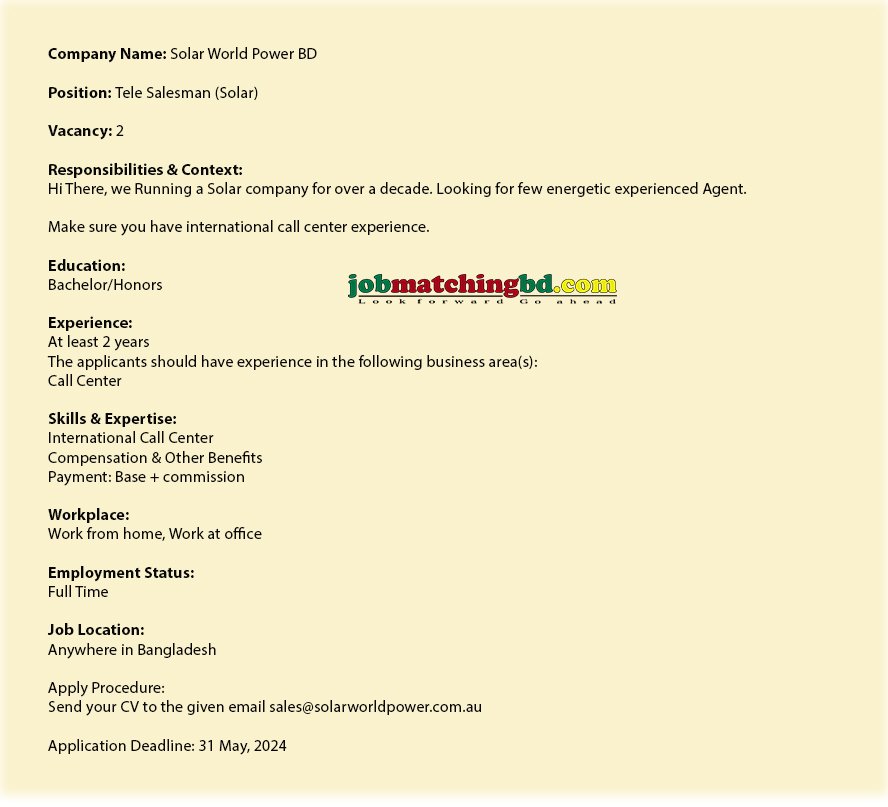 Tele Salesman Job 2024