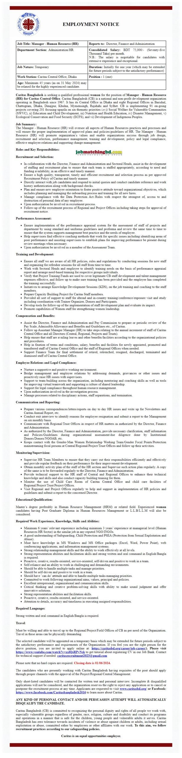 CARITAS Ngo Job 2024 