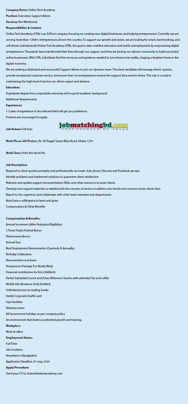 Online Tech Academy Job 2024 