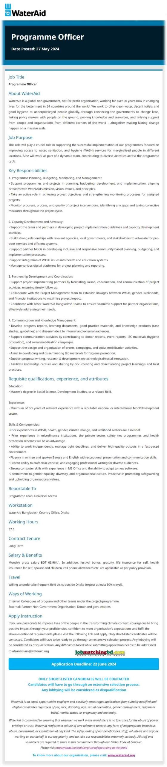 WaterAid Ngo Job 2024 