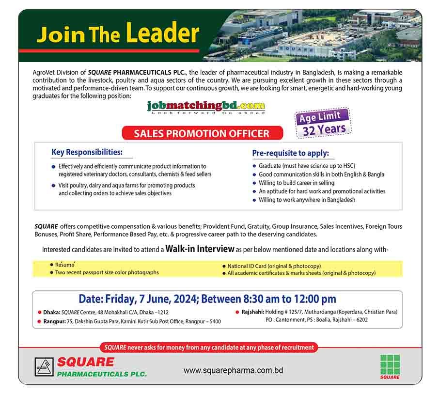 Square Pharmaceuticals Job 2024 