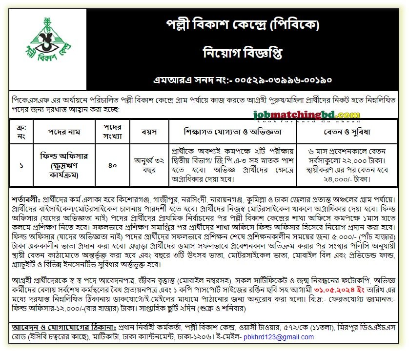 Pally Bikash Kendra Job Circular 2024 