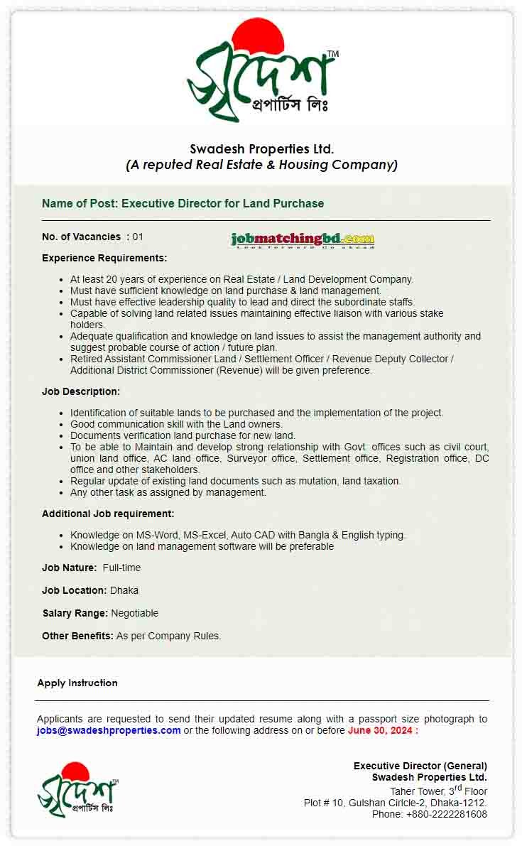 Swadesh Properties Job 2024 