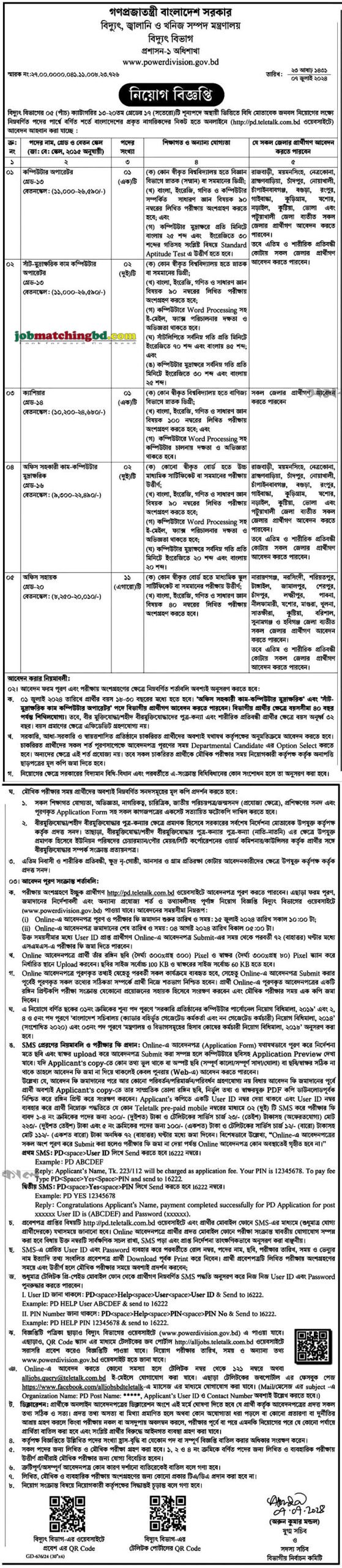 বিদ্যুৎ জ্বালানি ও খনিজ সম্পদ মন্ত্রণালয় | Govt Job Circular 2024