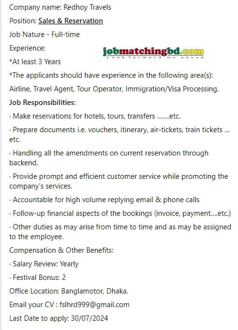 Sales Job in Dhaka 2024