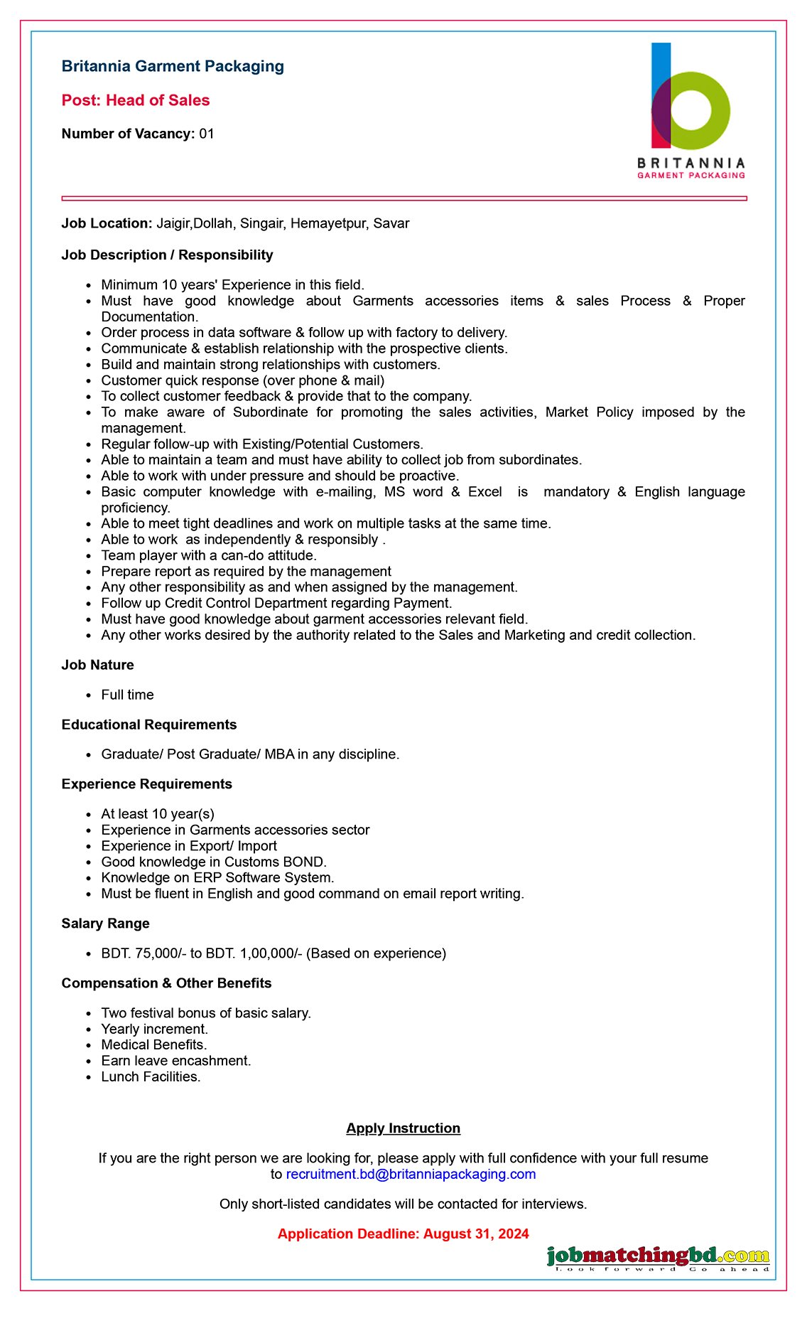 Head of Sales Job