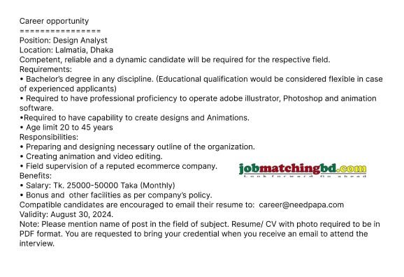 Design Analyst Jobs in Dhaka 2024