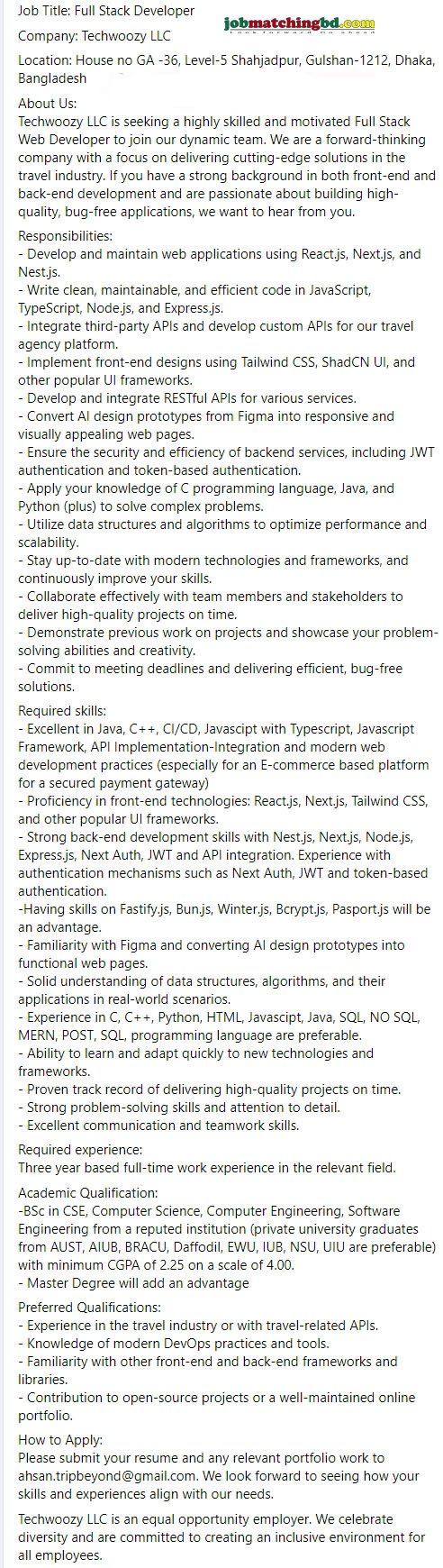 Full Stack Developer Job 2024