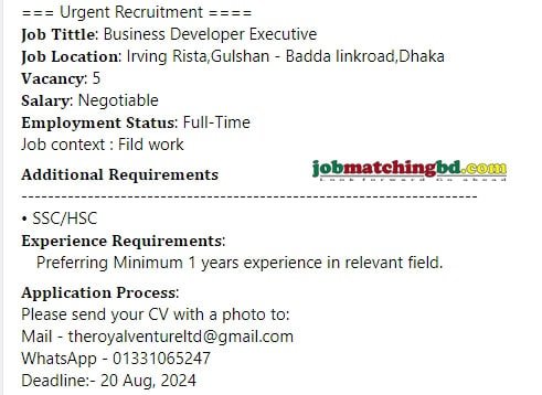 Full Time Job in Dhaka 2024