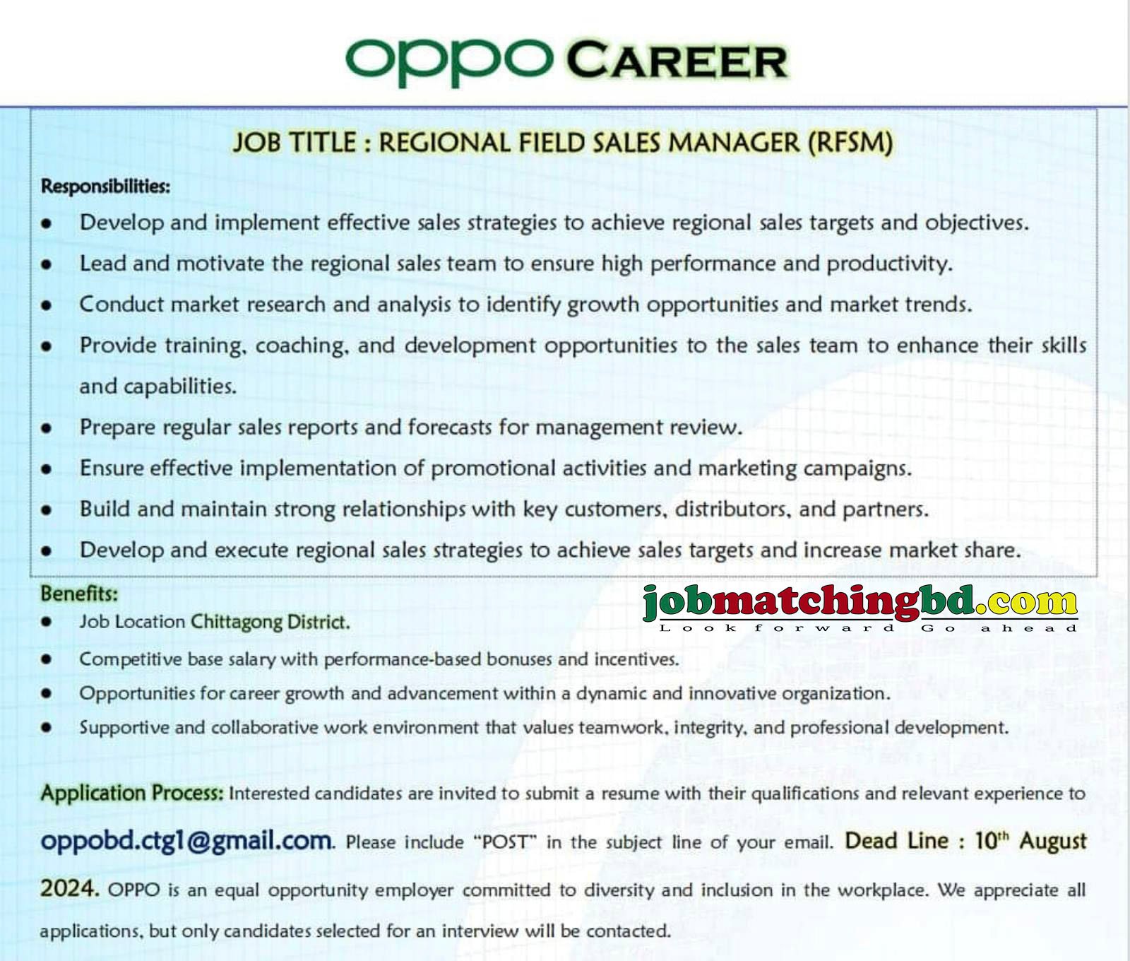 Sales Job Circular in Chittagong 2024