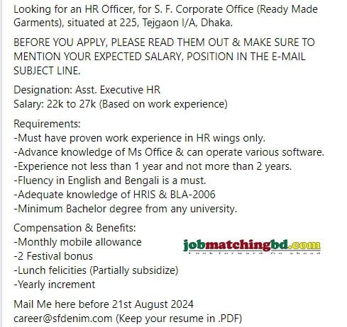 HR Job in Dhaka 2024