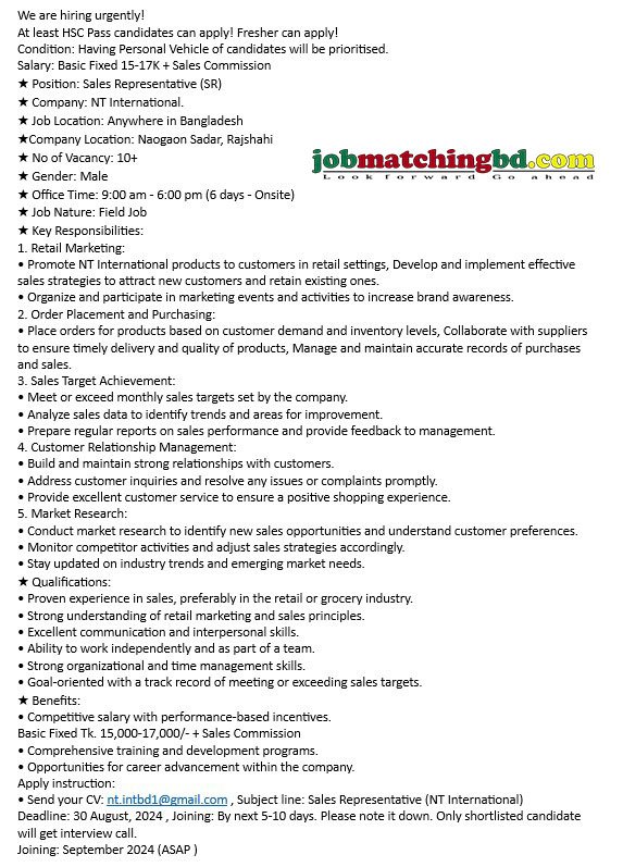 Sales Job in BD 2024