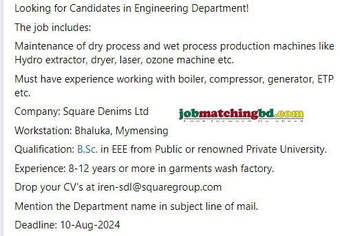 Square Denims Ltd Job Vacancy 2024