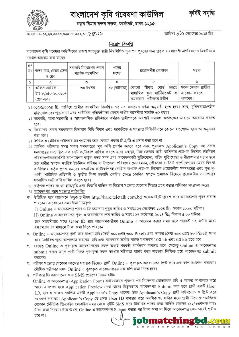 বাংলাদেশ কৃষি গবেষণা কাউন্সিল | Govt Job Circular 2024