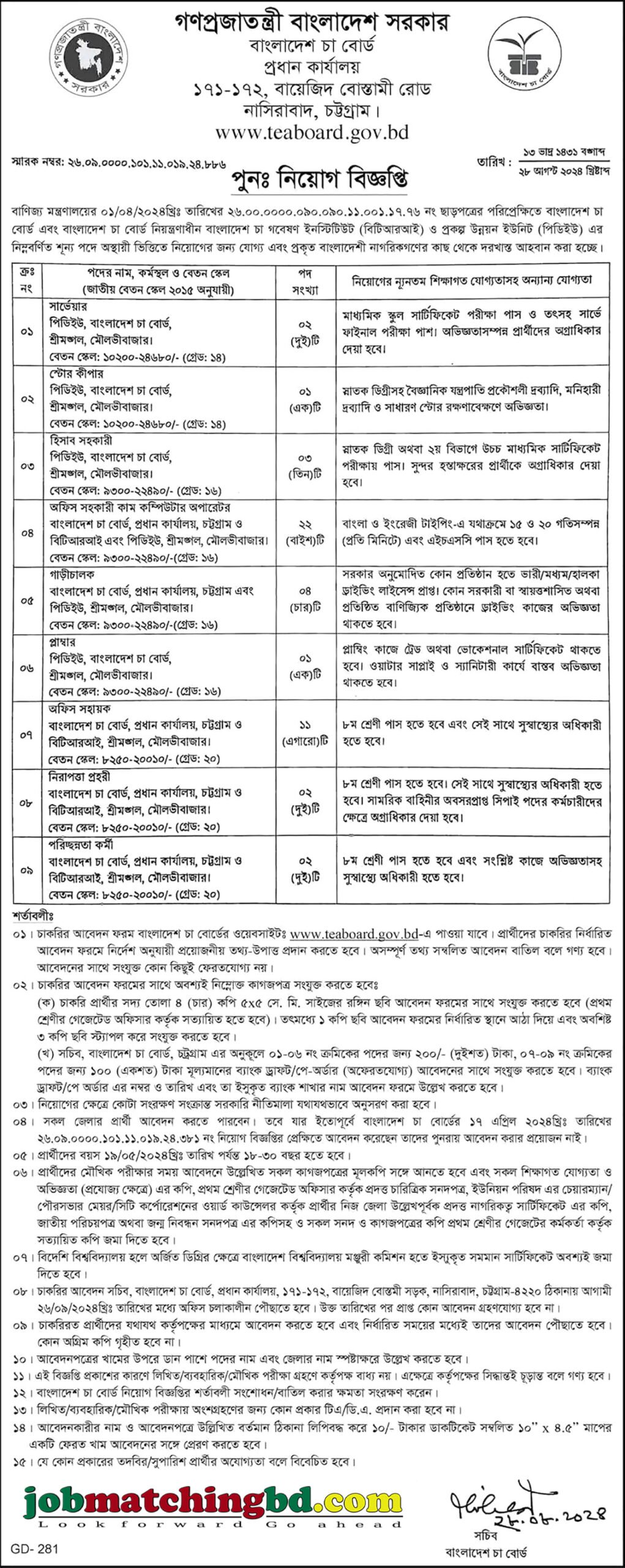 বিভিন্ন পদে নিয়োগ দেবে বাংলাদেশ চা বোর্ড | Bangladesh Tea Board Job Circular 2024