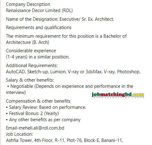 Architecture Job in Bangladesh 2024