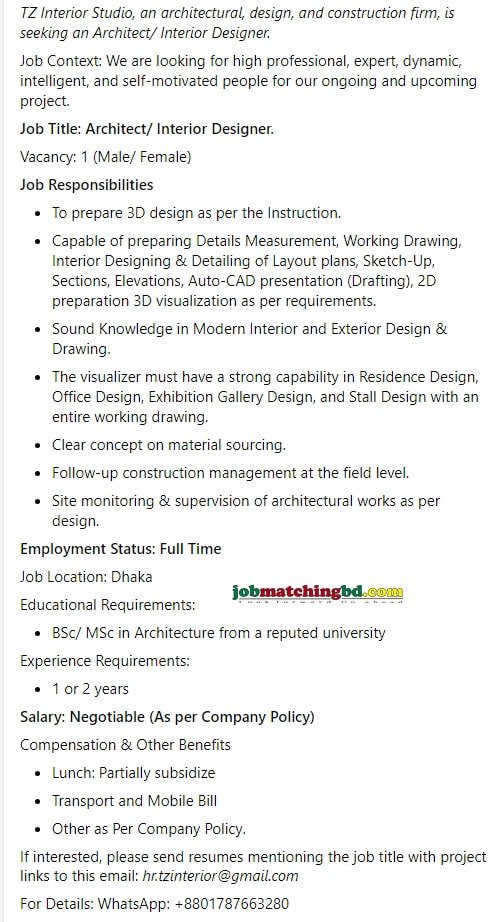 Architect Job Circular 2024