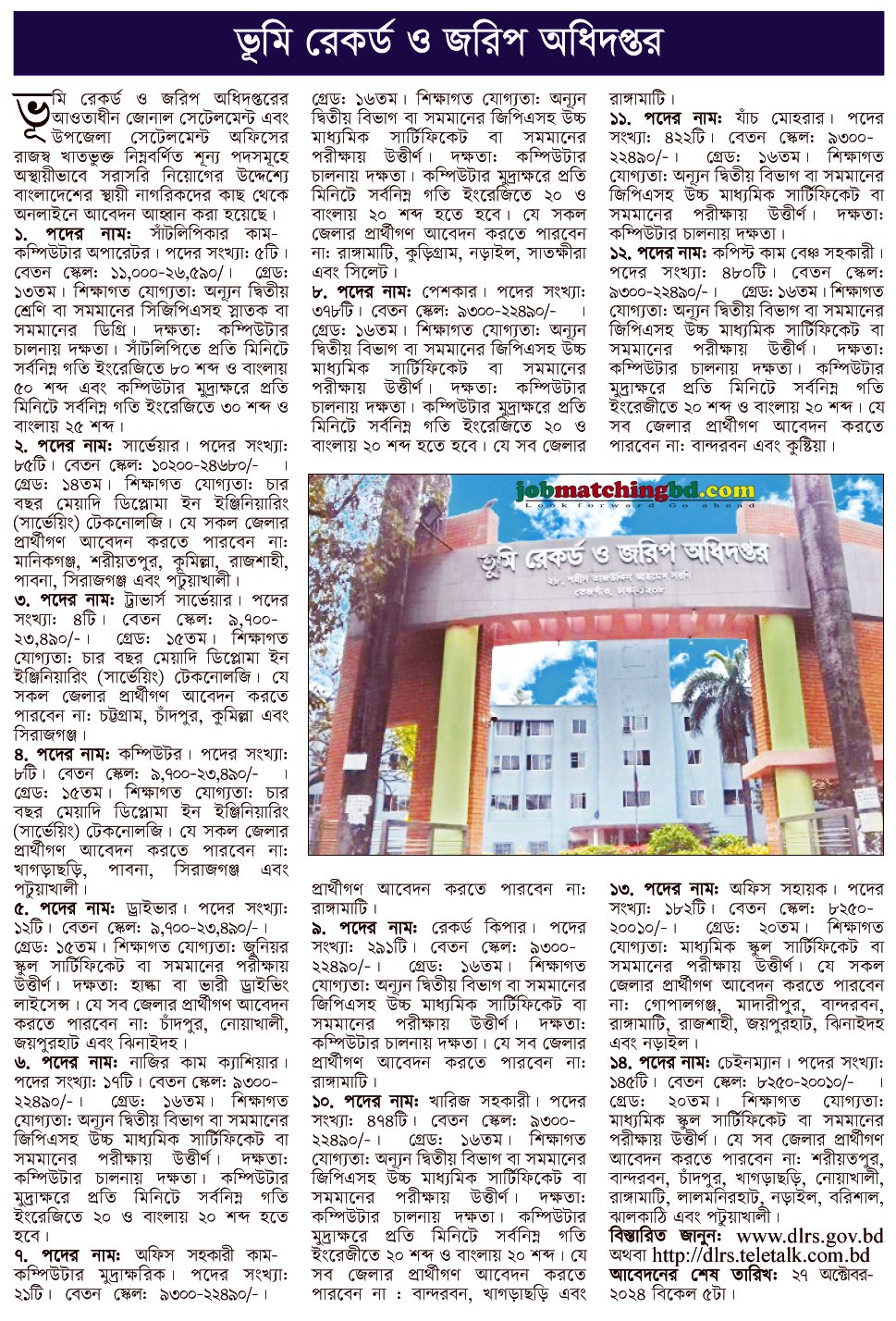 বিভিন্ন পদে নিয়োগ দেবে ভূমি রেকর্ড ও জরিপ অধিদপ্তর | সরকারি নিয়োগ বিজ্ঞপ্তি ২০২৪