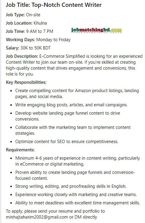 Content Writer Job in Bangladesh 2024