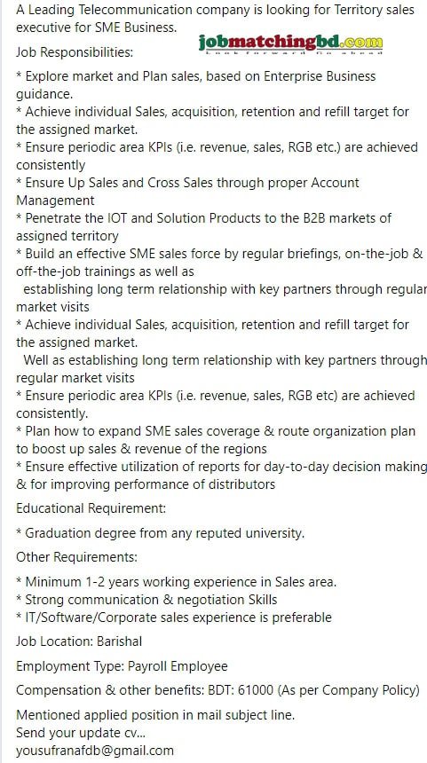 Territory Sales Executive Job Circular 2024