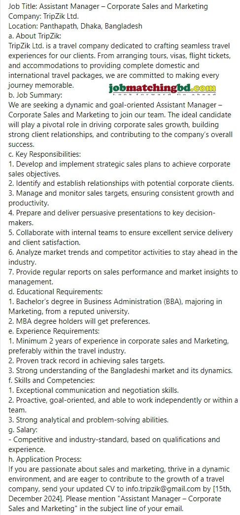 Sales and Marketing Job Circular 2024