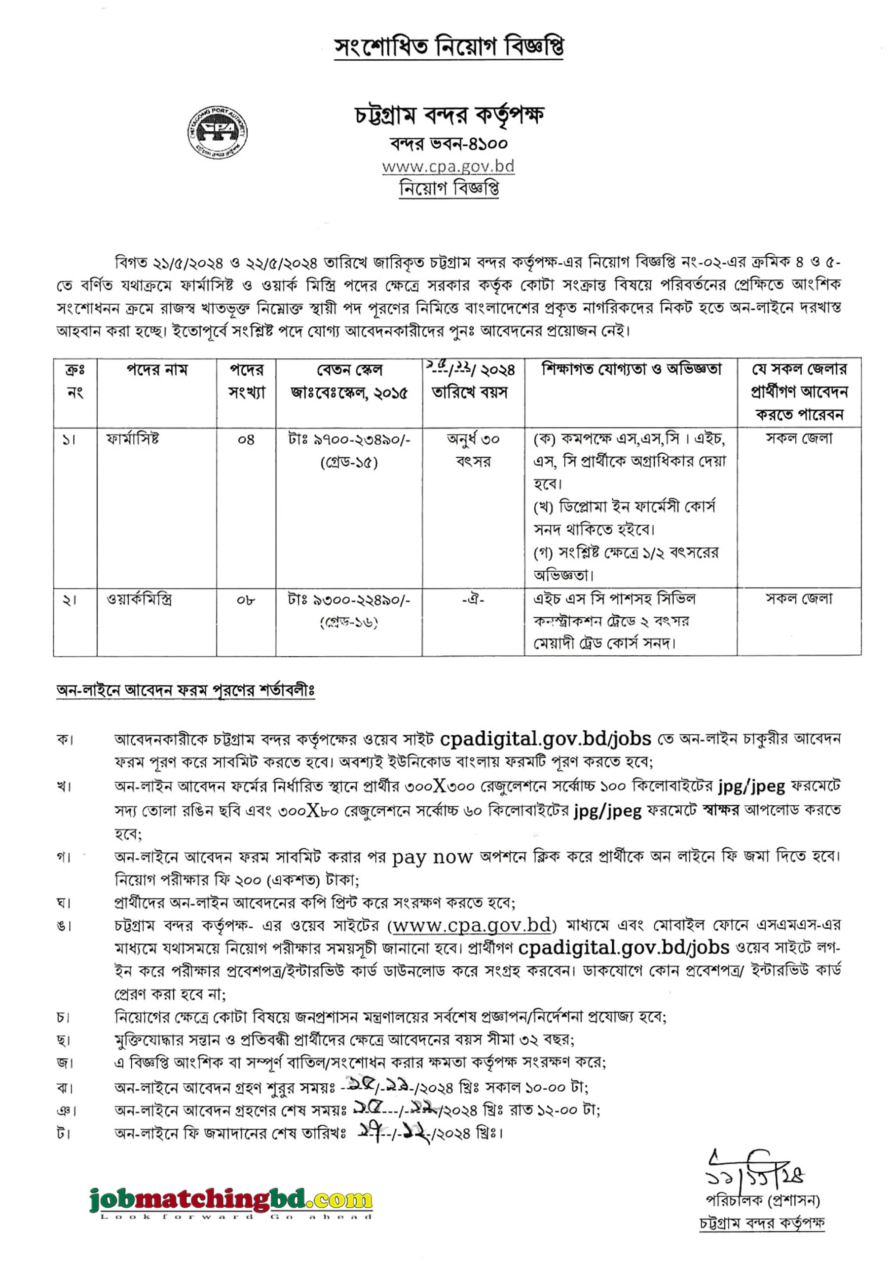 চট্রগ্রাম বন্দর কর্তৃপক্ষ | Chittagong Port Authority Job Circular 2024