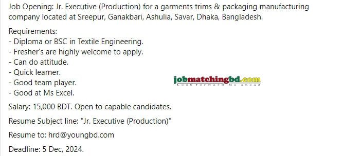 Garments Job Circular in Dhaka 2024