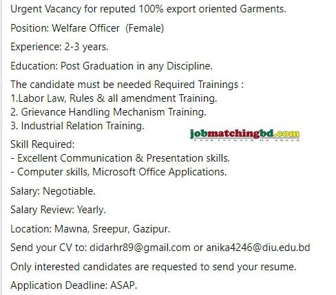 Garments Job Circular 2024