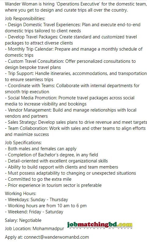 Travel Agency Job in Dhaka 2024