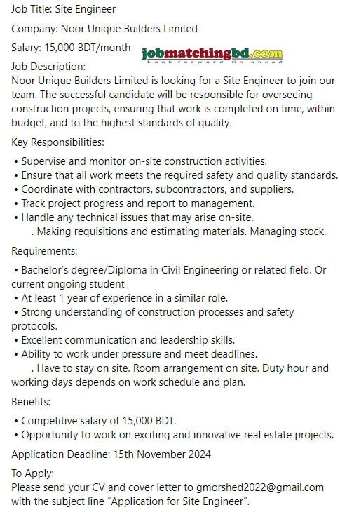 Site Engineer Job Circular 2024