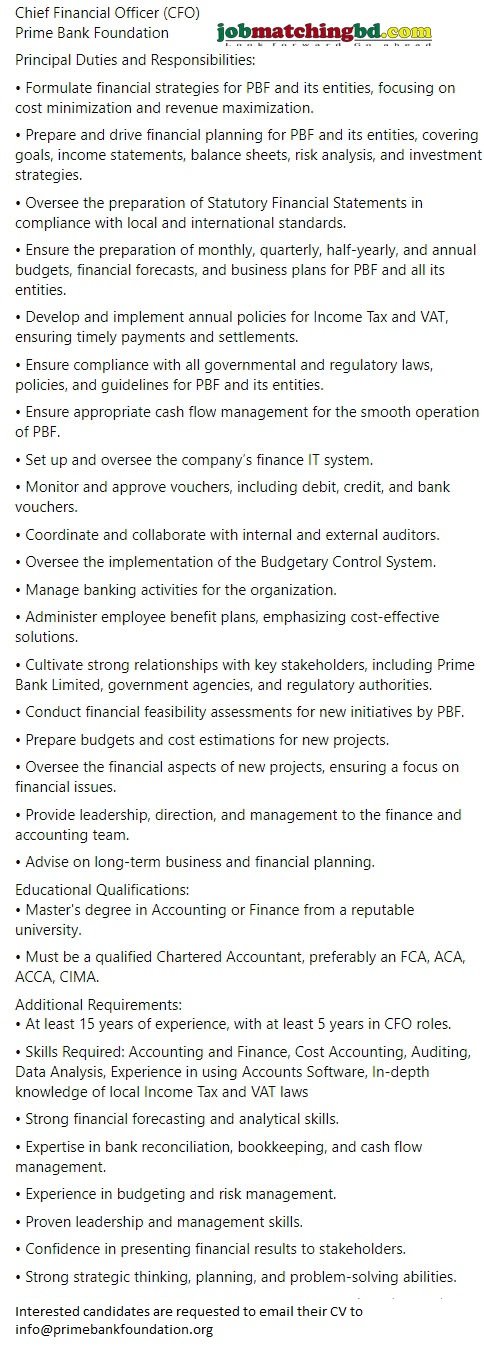 Prime Bank Foundation Job Circular 2024
