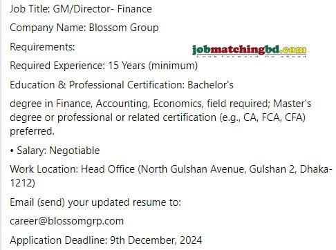 Business Finance Degree Jobs Circular 2024