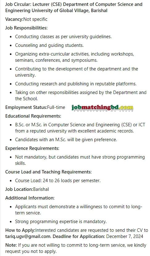 Lecturer Job Circular 2024