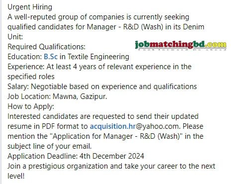 Textile Job Sector in Bangladesh 2024