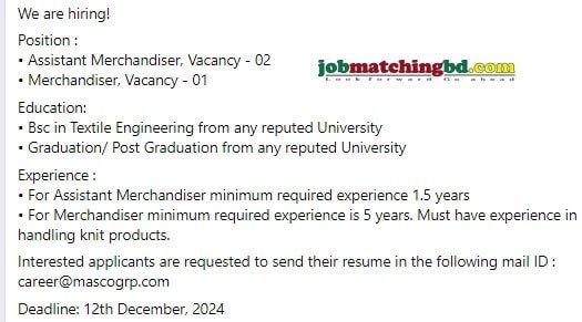 Textile Job Circular in Bangladesh 2024