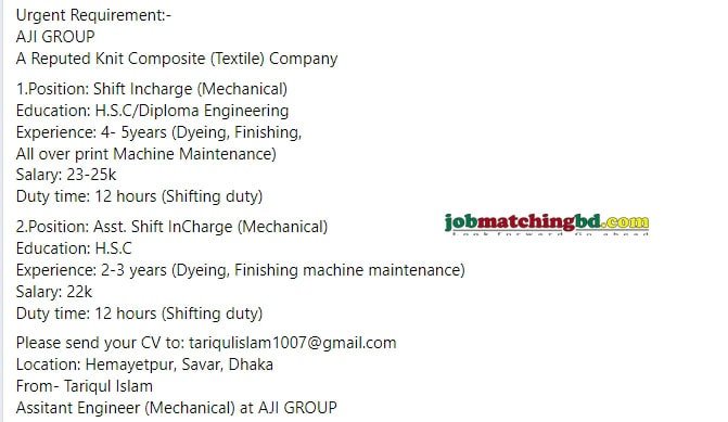 Garments and Textile Job Circular 2024