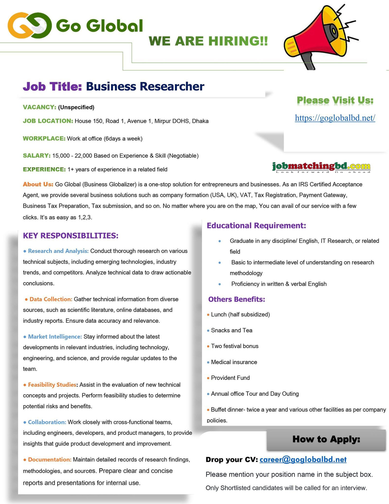 Research Job in Dhaka