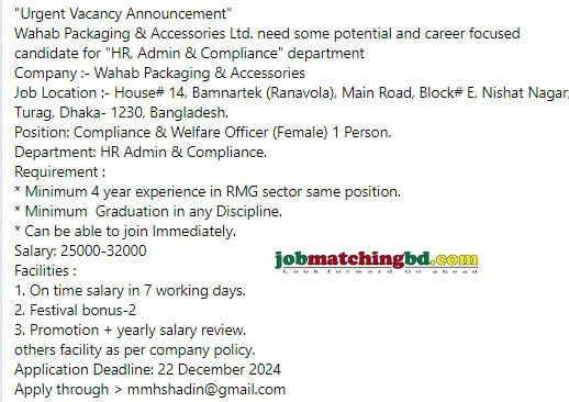 HR Admin Jobs Circular 2024