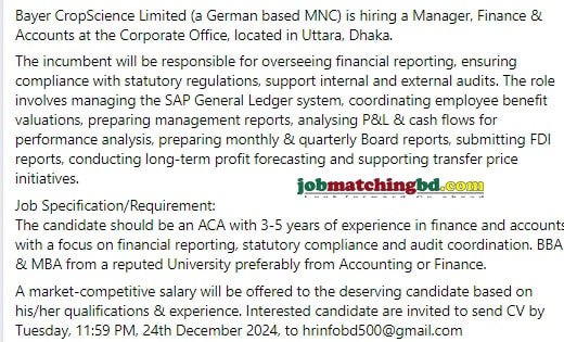 Accounting and Finance Jobs Circular 2024
